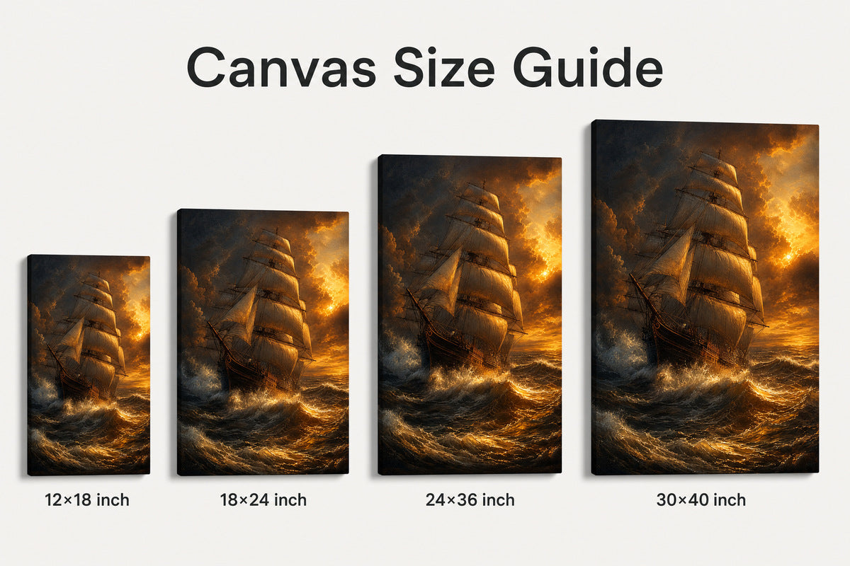 Golden Storm Flagship Classical Maritime Canvas Wall Art - 08_size_comparison
