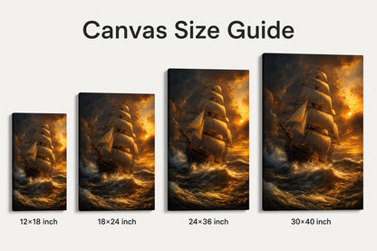 Golden Storm Flagship Classical Maritime Canvas Wall Art - 08_size_comparison