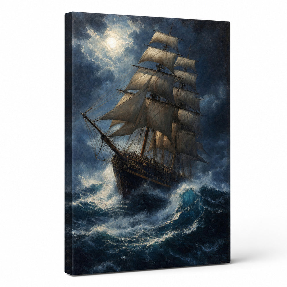 Deep Blue Tempest Classical Maritime Canvas Wall Art - 01_main_white_left_wrap