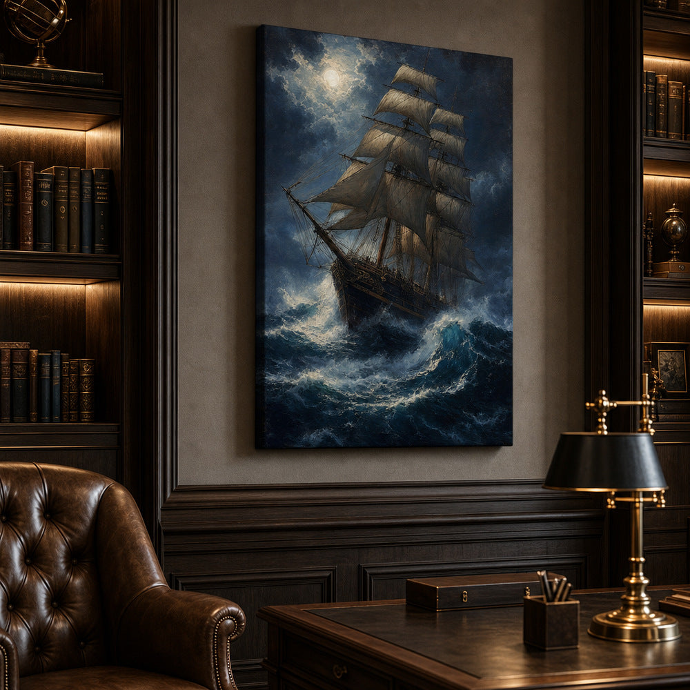 Deep Blue Tempest Classical Maritime Canvas Wall Art - 02_wall_scene