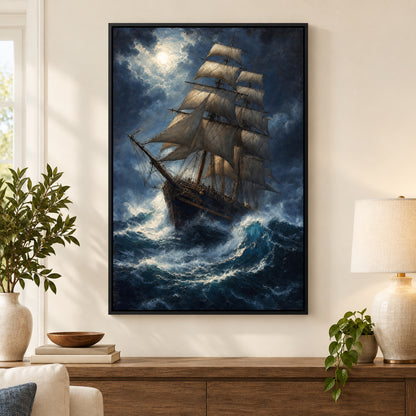 Deep Blue Tempest Classical Maritime Canvas Wall Art | black_independent_close
