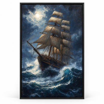 Deep Blue Tempest Classical Maritime Canvas Wall Art | black_sku