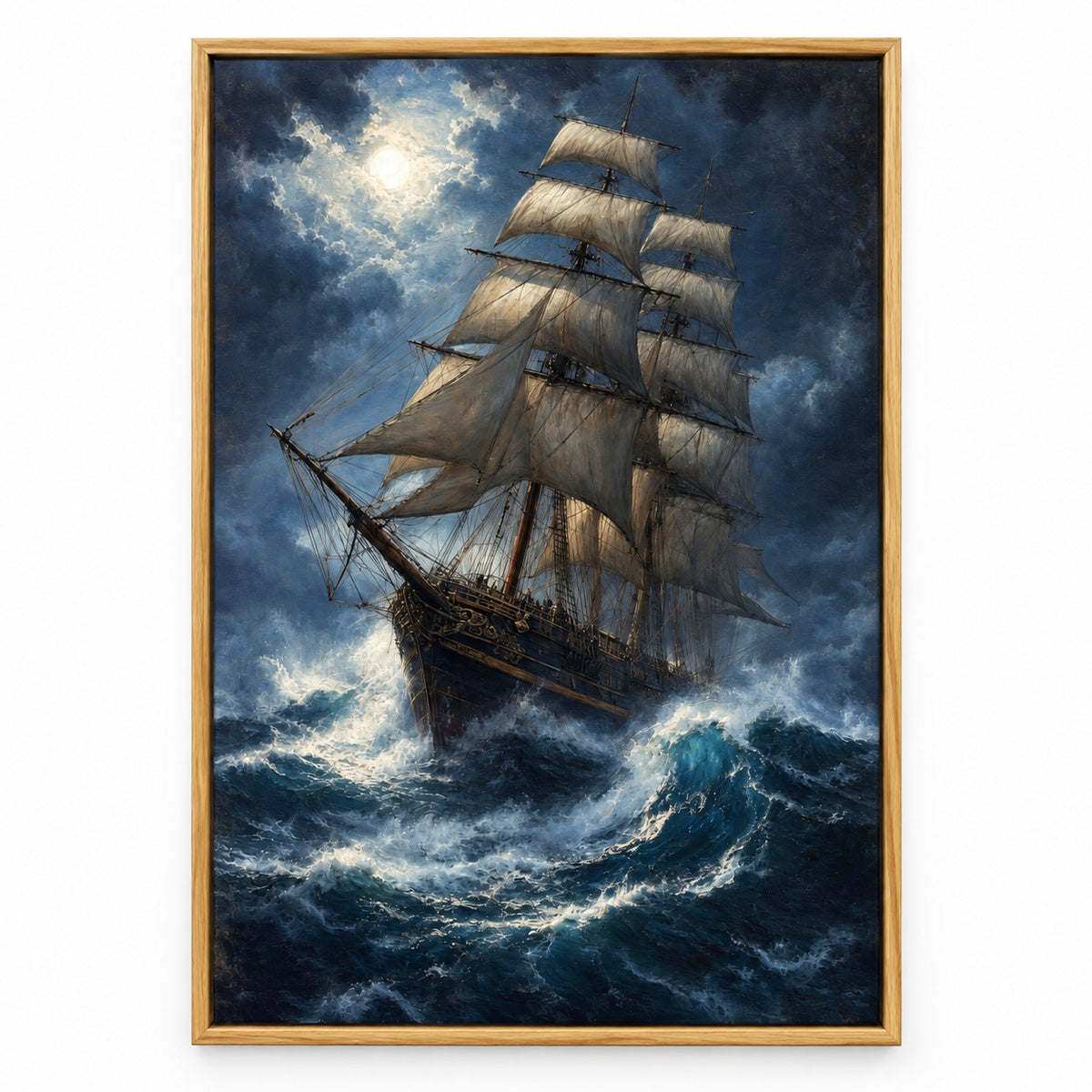 Deep Blue Tempest Classical Maritime Canvas Wall Art | brown_sku