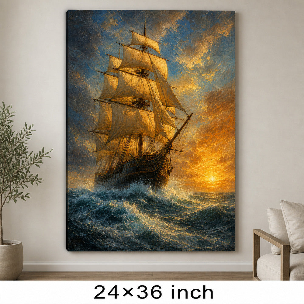 Breaking Dawn Voyage Classical Maritime Canvas Wall Art - 06_sku_24x36_wall
