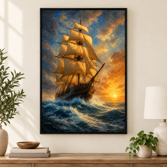Breaking Dawn Voyage Classical Maritime Canvas Wall Art | black_independent_close
