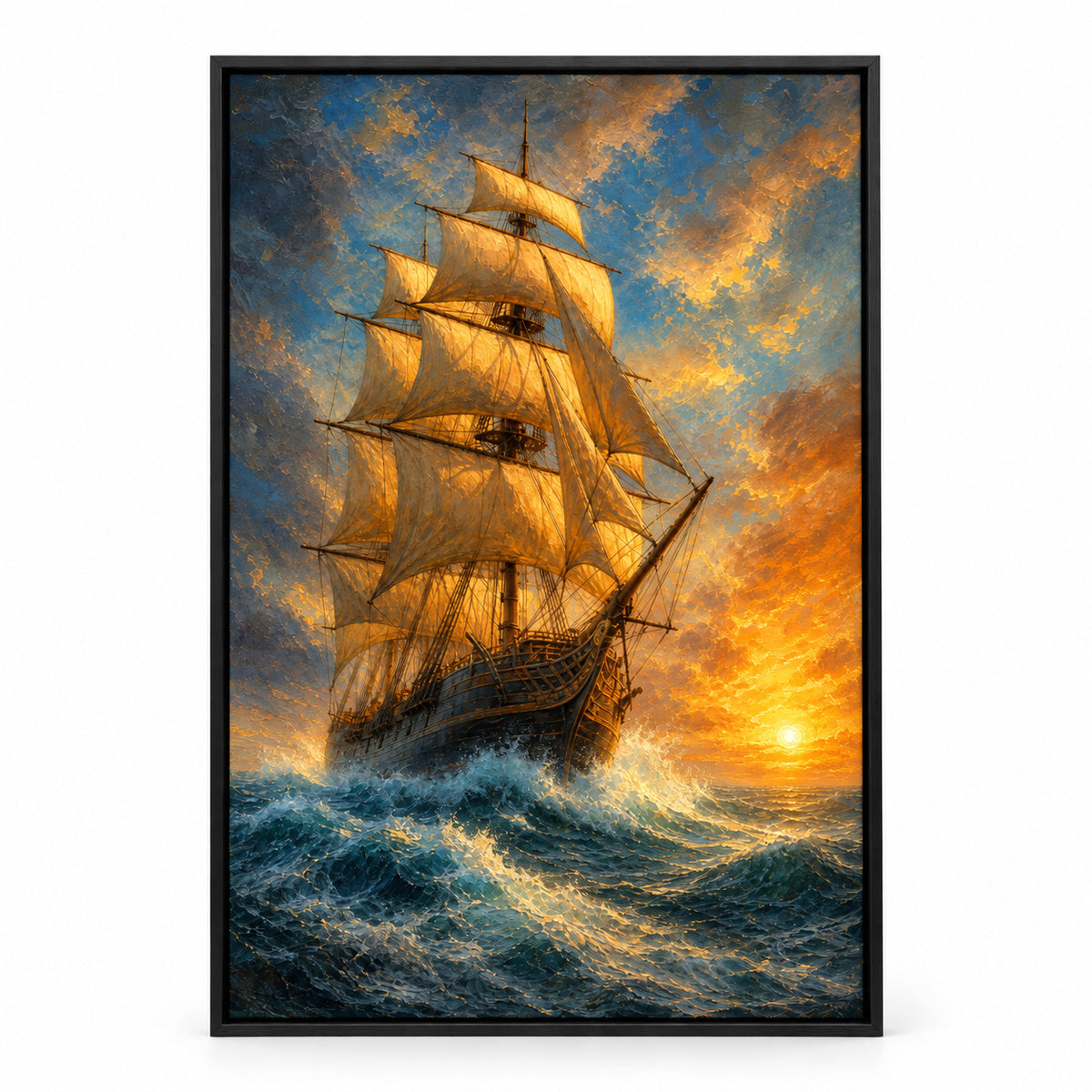Breaking Dawn Voyage Classical Maritime Canvas Wall Art | black_sku