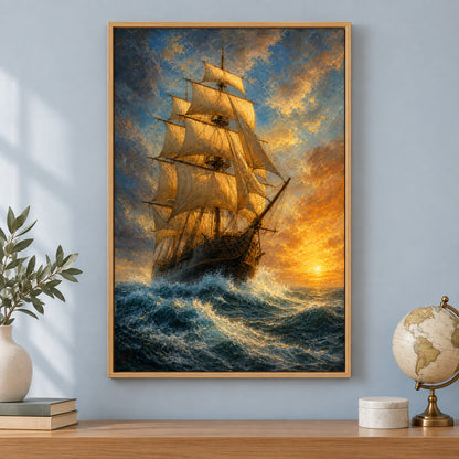 Breaking Dawn Voyage Classical Maritime Canvas Wall Art | brown_independent_close