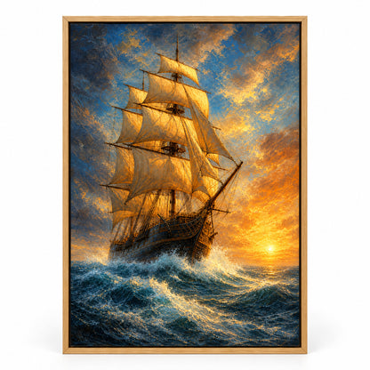 Breaking Dawn Voyage Classical Maritime Canvas Wall Art | brown_sku