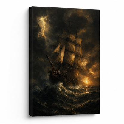 Black Sea Gold Sails Classical Maritime Canvas Wall Art - 01_main_white_left_wrap