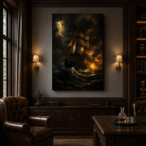 Black Sea Gold Sails Classical Maritime Canvas Wall Art - 02_wall_scene