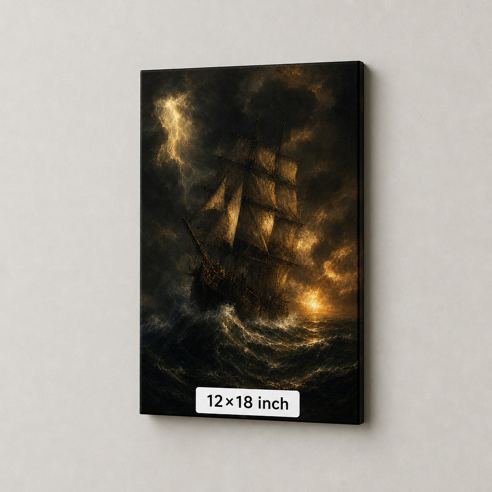 Black Sea Gold Sails Classical Maritime Canvas Wall Art - 04_sku_12x18_wall