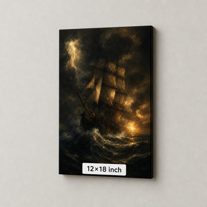 Black Sea Gold Sails Classical Maritime Canvas Wall Art - 04_sku_12x18_wall