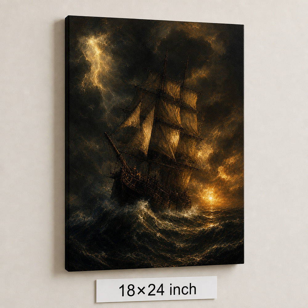 Black Sea Gold Sails Classical Maritime Canvas Wall Art - 05_sku_18x24_wall