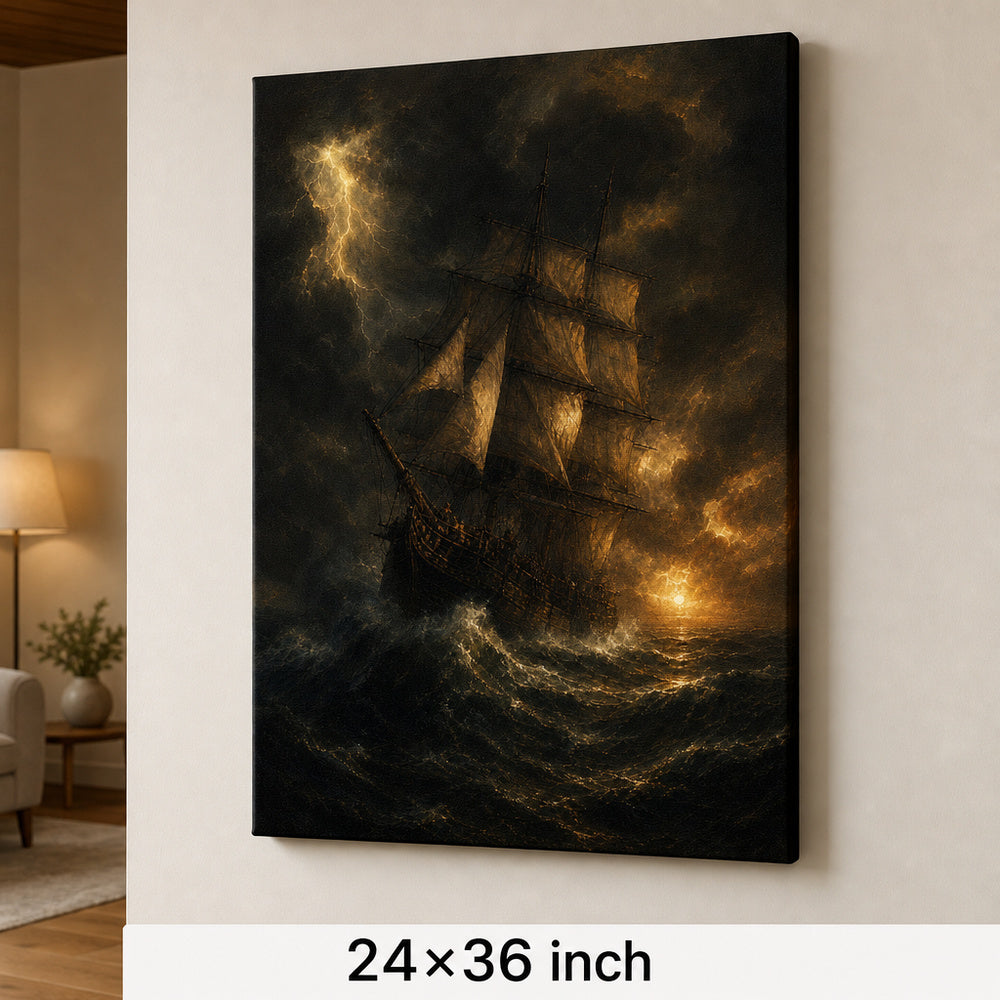 Black Sea Gold Sails Classical Maritime Canvas Wall Art - 06_sku_24x36_wall