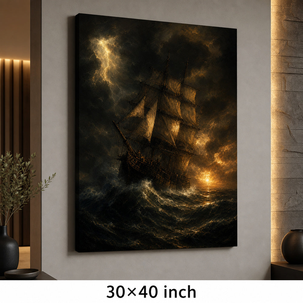 Black Sea Gold Sails Classical Maritime Canvas Wall Art - 07_sku_30x40_wall