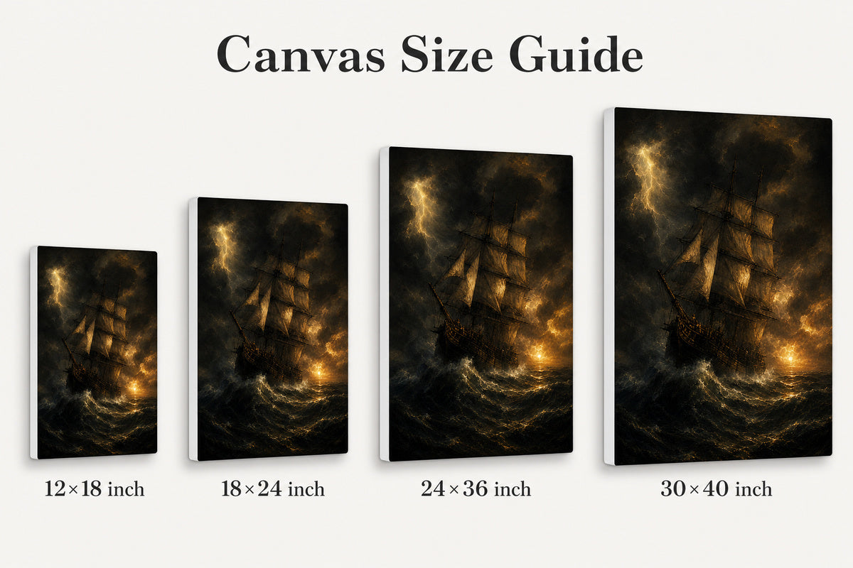 Black Sea Gold Sails Classical Maritime Canvas Wall Art - 08_size_comparison