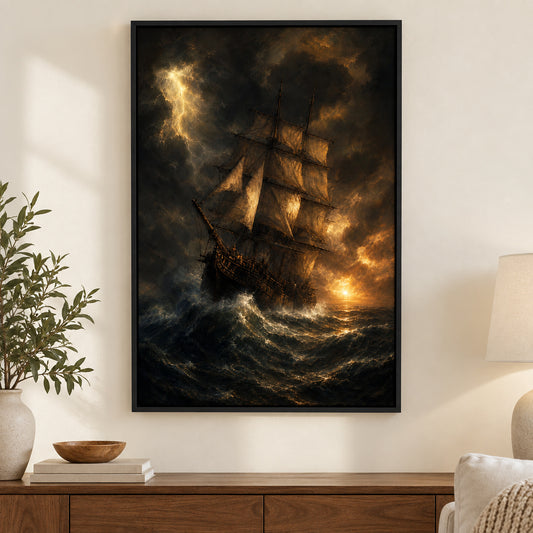 Black Sea Gold Sails Classical Maritime Canvas Wall Art | black_independent_close