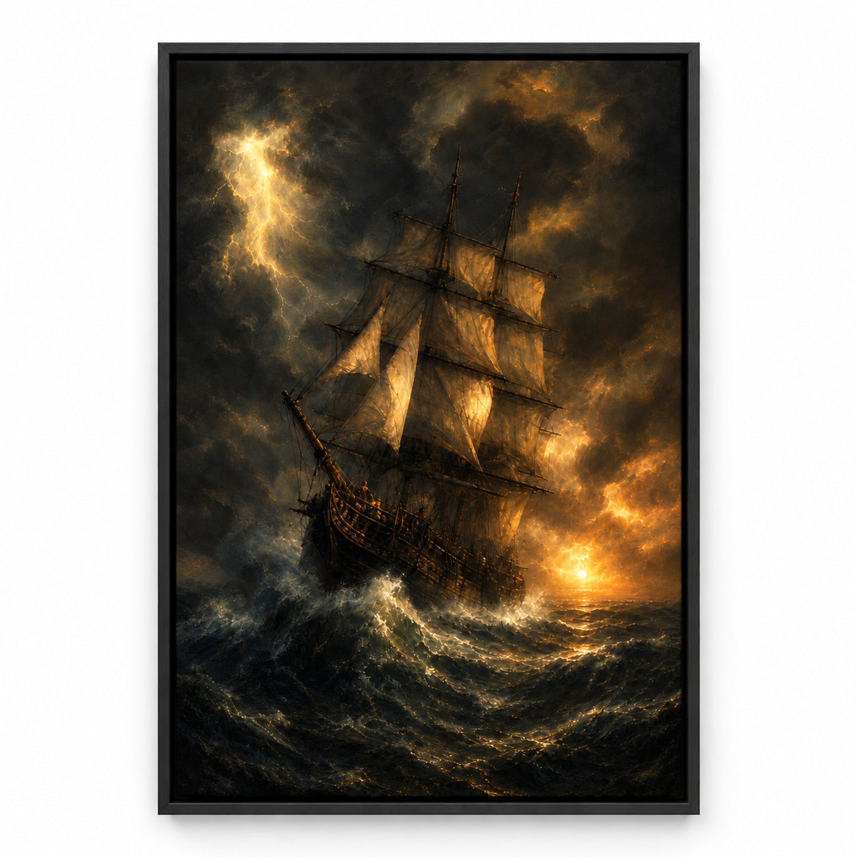 Black Sea Gold Sails Classical Maritime Canvas Wall Art | black_sku