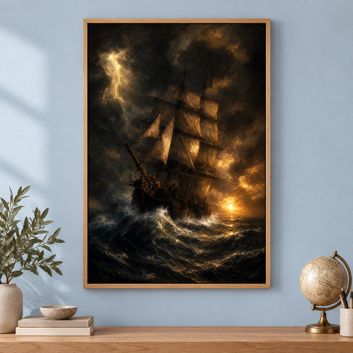 Black Sea Gold Sails Classical Maritime Canvas Wall Art | brown_independent_close