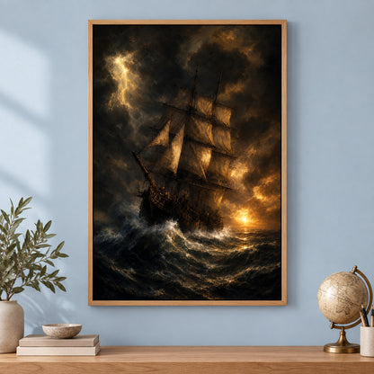 Black Sea Gold Sails Classical Maritime Canvas Wall Art | brown_independent_close