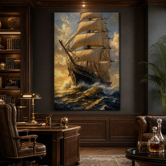 Triumphant Bow Close Classical Maritime Canvas Wall Art — room scene