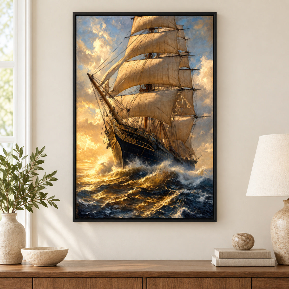 Triumphant Bow Close Classical Maritime Canvas Wall Art | black_independent_close