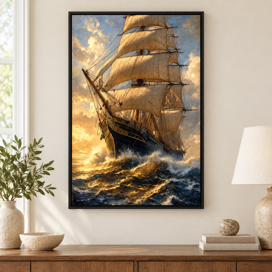 Triumphant Bow Close Classical Maritime Canvas Wall Art | black_independent_close