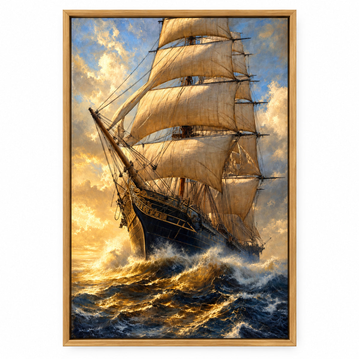 Triumphant Bow Close Classical Maritime Canvas Wall Art | brown_sku
