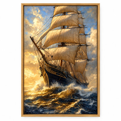 Triumphant Bow Close Classical Maritime Canvas Wall Art | brown_sku