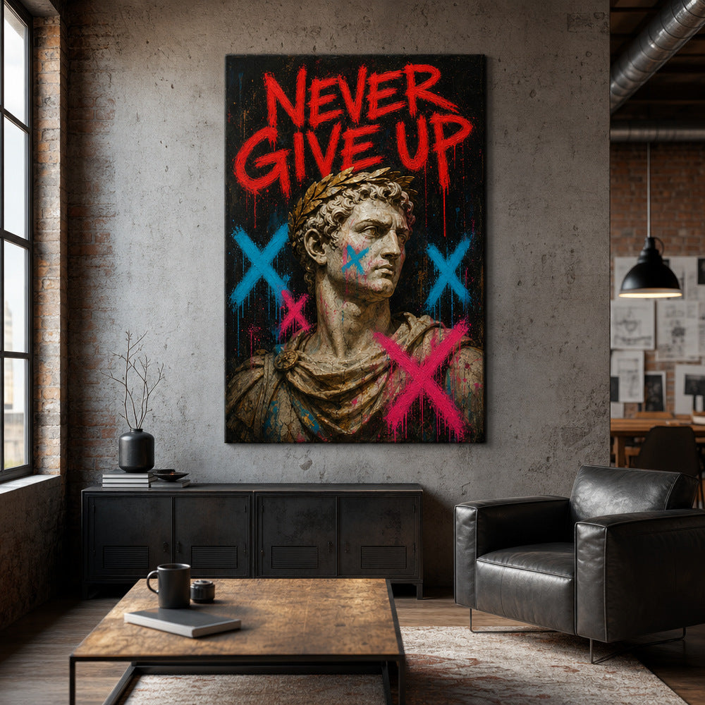 Never Give Up Marcus Urban Graffiti Oil Canvas Wall Art - 02_wall_scene