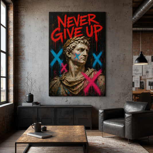 Never Give Up Marcus Urban Graffiti Oil Canvas Wall Art — room scene
