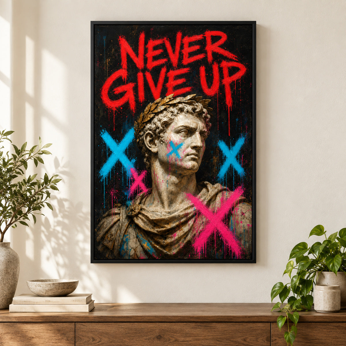 Never Give Up Marcus Urban Graffiti Oil Canvas Wall Art | black_independent_close
