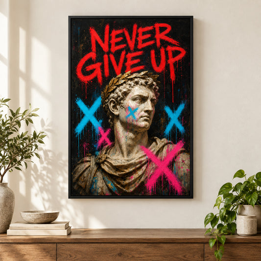 Never Give Up Marcus Urban Graffiti Oil Canvas Wall Art | black_independent_close