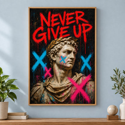 Never Give Up Marcus Urban Graffiti Oil Canvas Wall Art | brown_independent_close