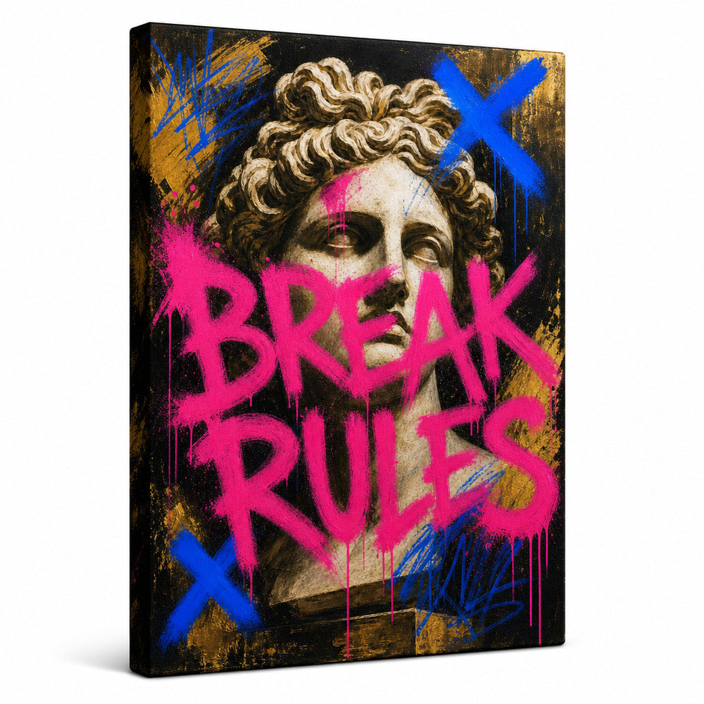 Break Rules Sculpture Urban Graffiti Oil Canvas Wall Art - 01_main_white_left_wrap