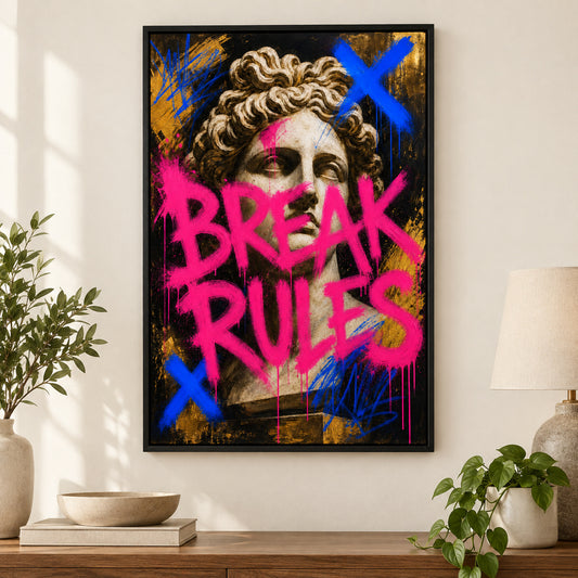 Break Rules Sculpture Urban Graffiti Oil Canvas Wall Art | black_independent_close