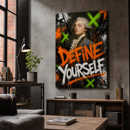 Define Yourself Aristocrat Urban Graffiti Oil Canvas Wall Art — room scene
