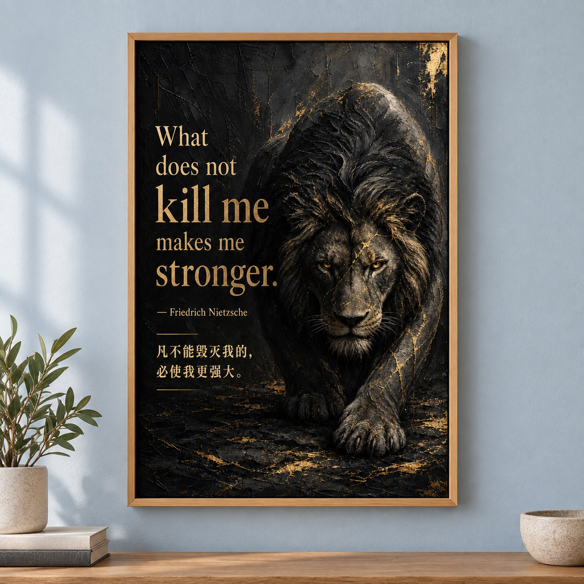 Dark Lion Nietzsche Adversity Resilience Canvas Wall Art | brown_independent_close