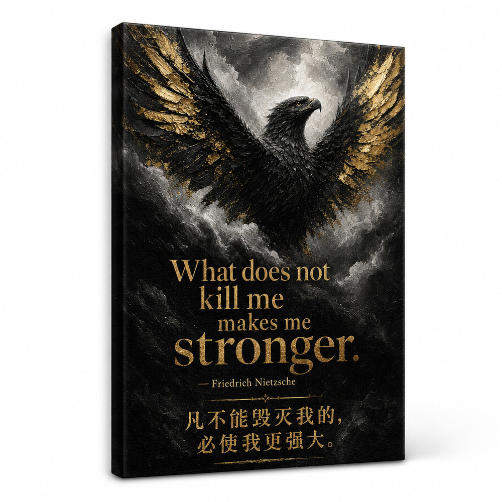 Black Eagle Nietzsche Adversity Resilience Canvas Wall Art - 01_main_white_left_wrap