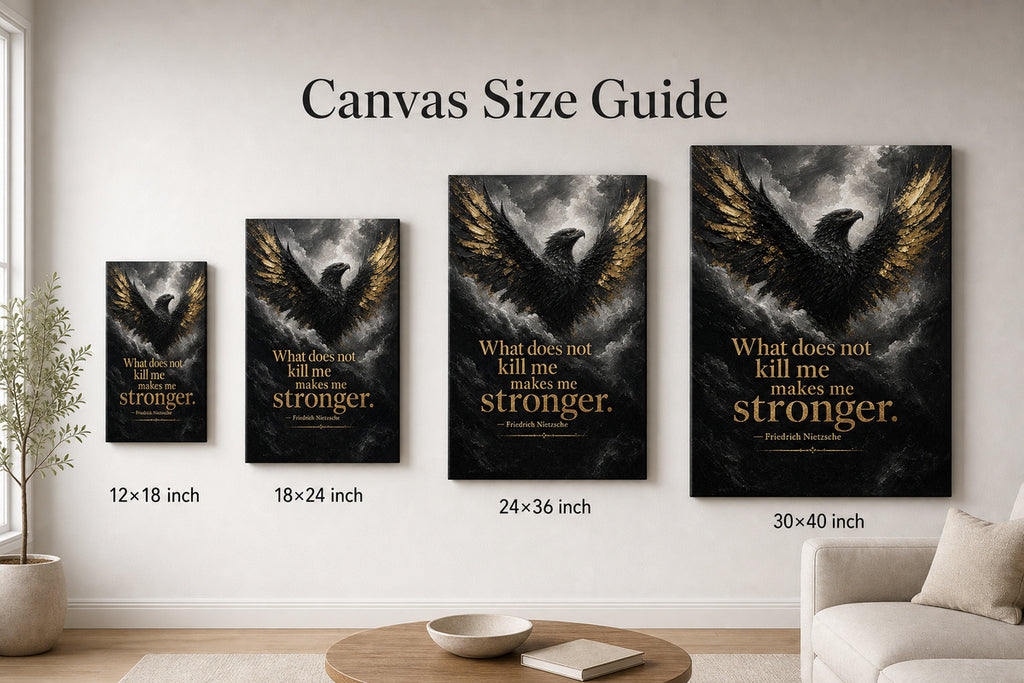 Black Eagle Nietzsche Adversity Resilience Canvas Wall Art - 08_size_comparison