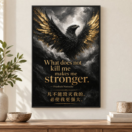 Black Eagle Nietzsche Adversity Resilience Canvas Wall Art | black_independent_close