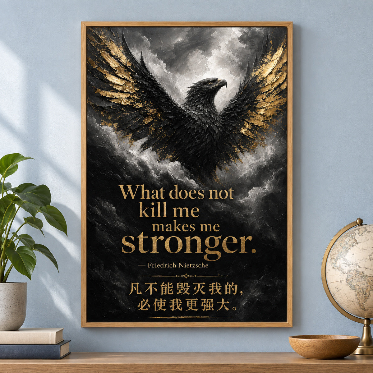 Black Eagle Nietzsche Adversity Resilience Canvas Wall Art | brown_independent_close