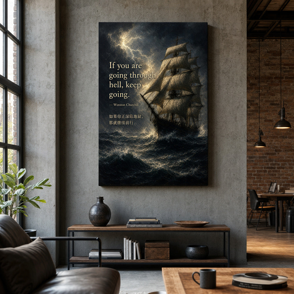 Storm Ship Churchill Adversity Resilience Canvas Wall Art - 02_wall_scene