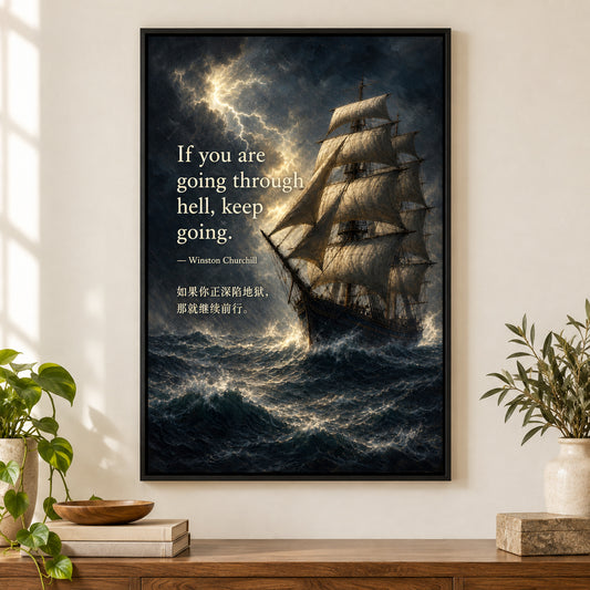 Storm Ship Churchill Adversity Resilience Canvas Wall Art | black_independent_close