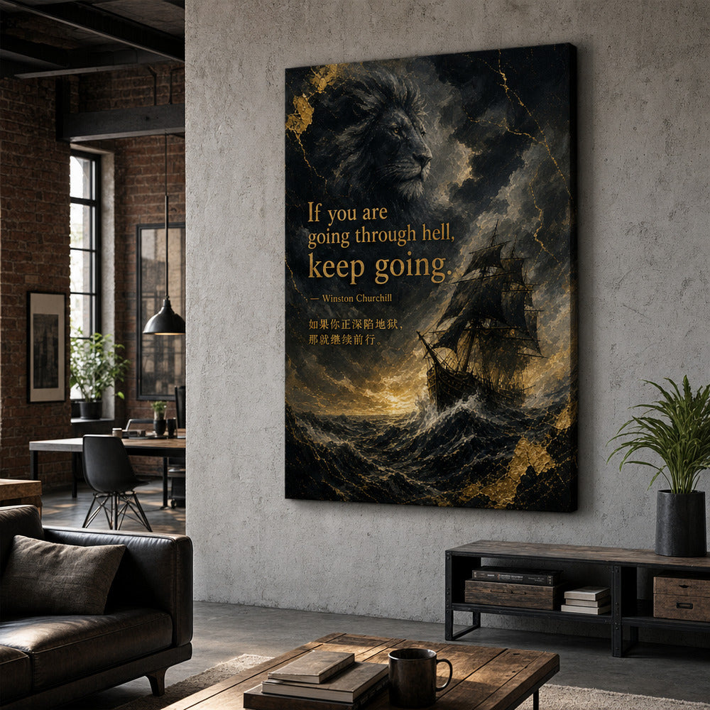 Ship Lion Fusion Churchill Adversity Resilience Canvas Wall Art - 02_wall_scene