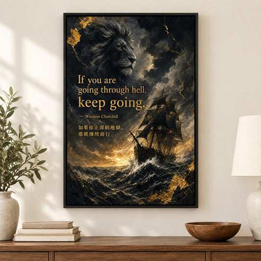 Ship Lion Fusion Churchill Adversity Resilience Canvas Wall Art | black_independent_close