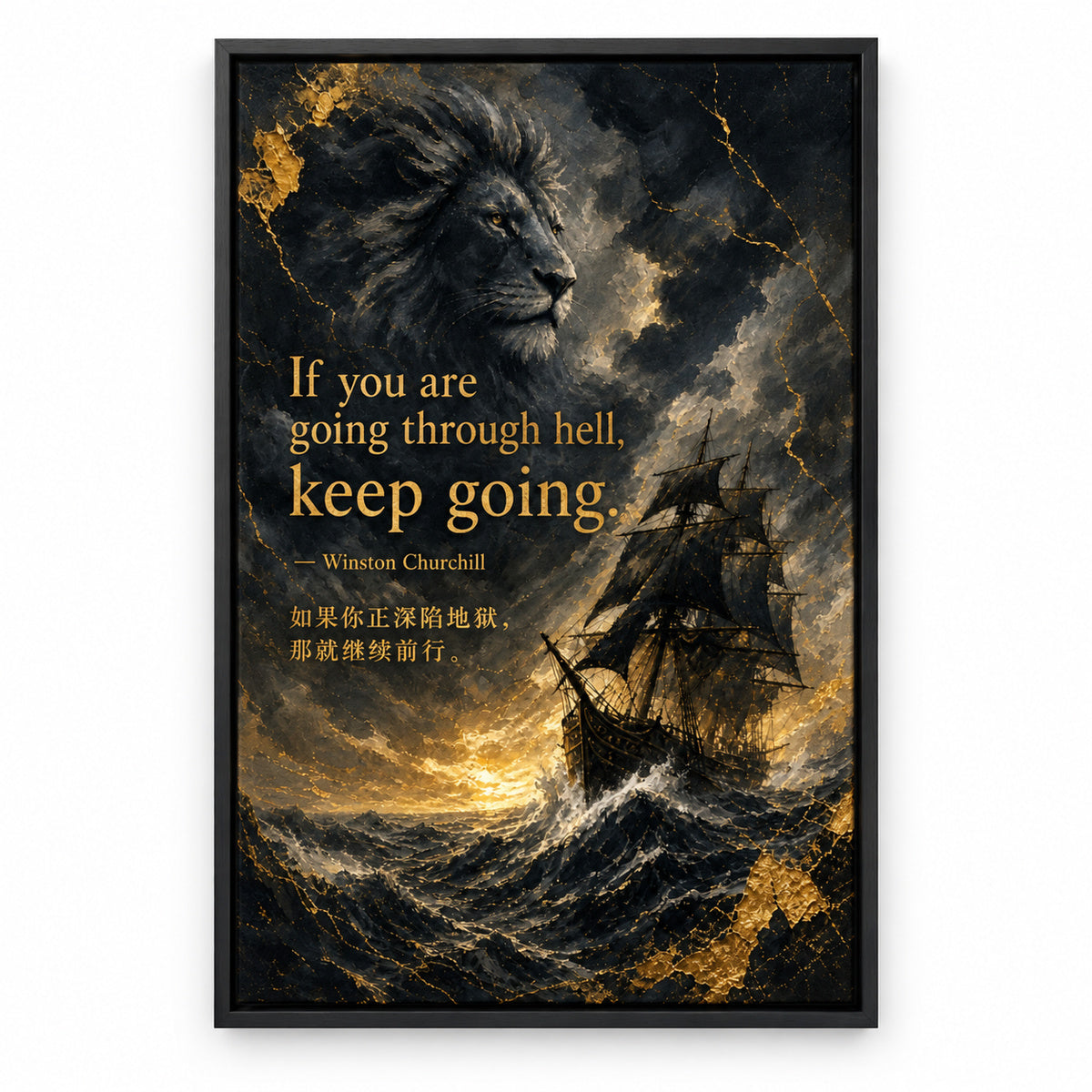 Ship Lion Fusion Churchill Adversity Resilience Canvas Wall Art | black_sku