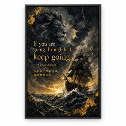 Ship Lion Fusion Churchill Adversity Resilience Canvas Wall Art | black_sku