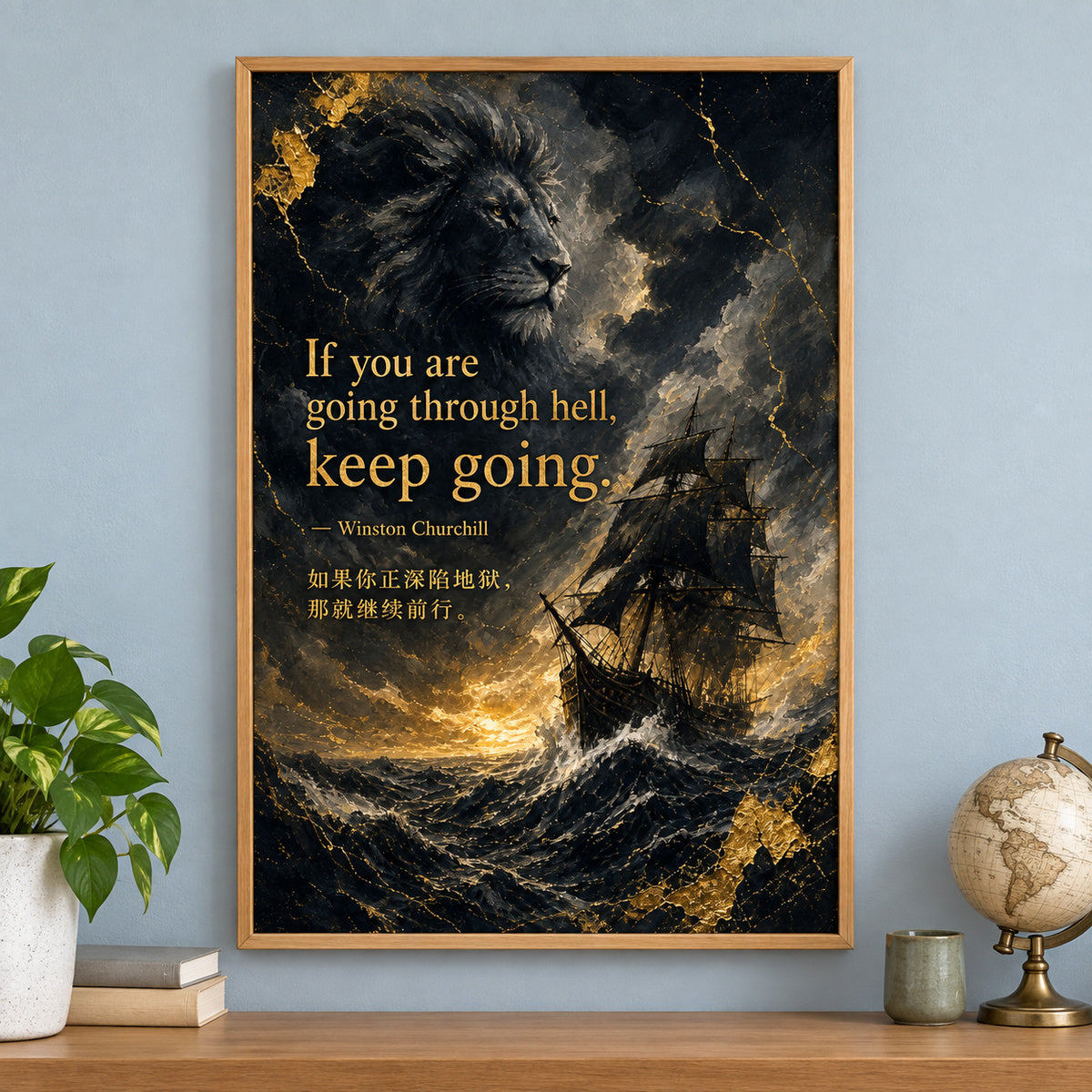 Ship Lion Fusion Churchill Adversity Resilience Canvas Wall Art | brown_independent_close