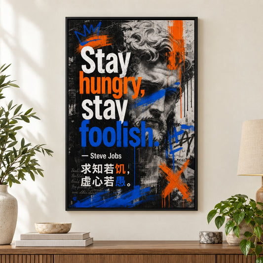 Graffiti Classical Portrait Jobs Focus Action Canvas Wall Art | black_independent_close